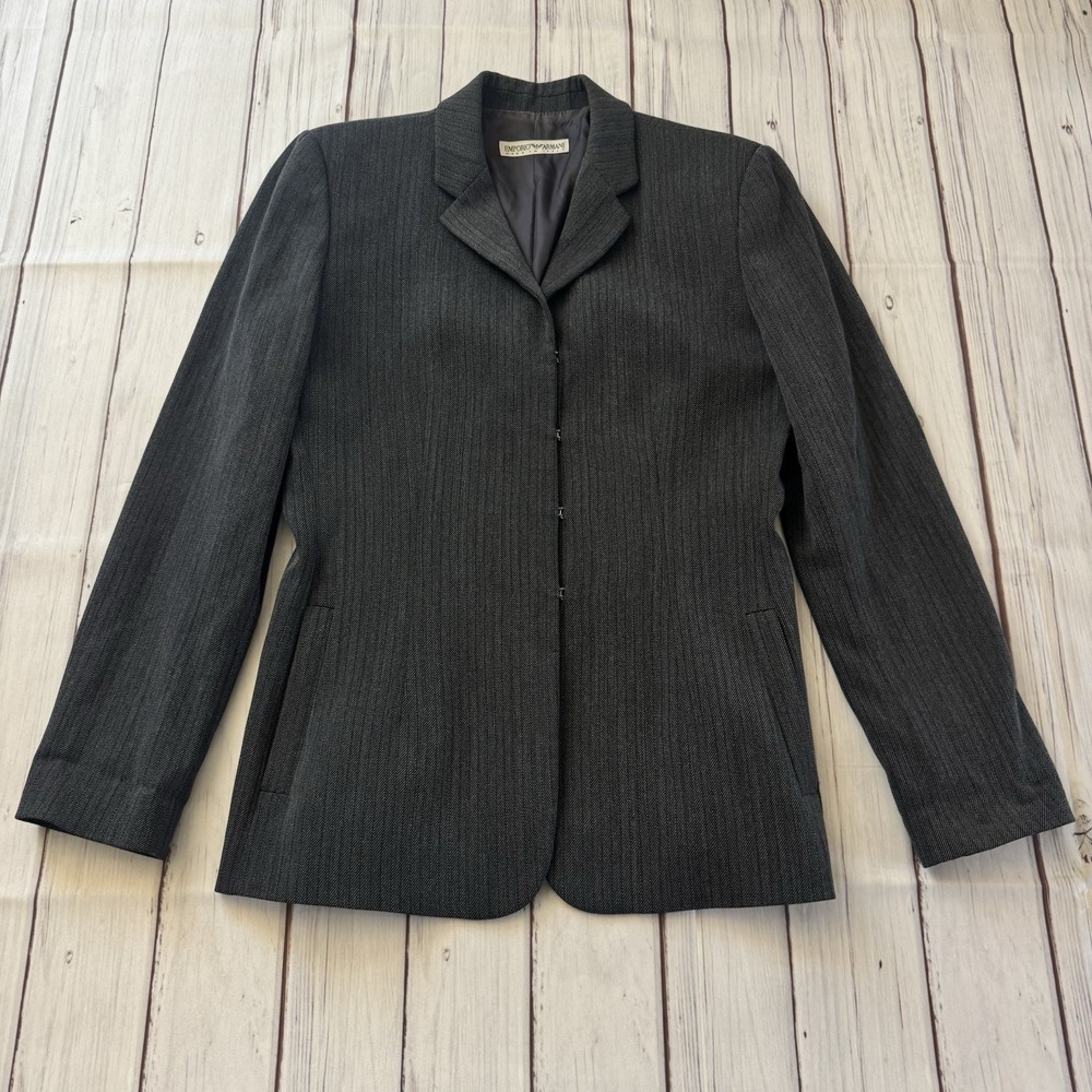 Vintage Emporio Armani Gray Pinstripe Wool Blend Blazer Jacket 44 / US Size 8